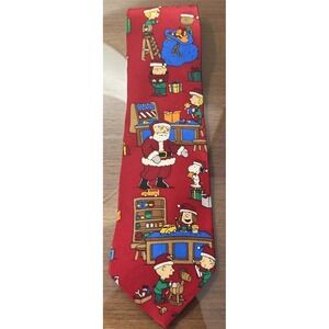 Peanuts Snoopy Christmas Silk Neck Tie 4" Men's Dark Red 54" Length Toys USA